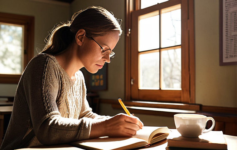 **Image Prompt:** A teacher thoughtfully journaling in a cozy, sunlit room, surrounded by books and a cup of tea. Focus on capturing the peaceful atmosphere of self-reflection and professional development. *Keywords:* Teacher, self-reflection, journaling, cozy, professional development, mindfulness.