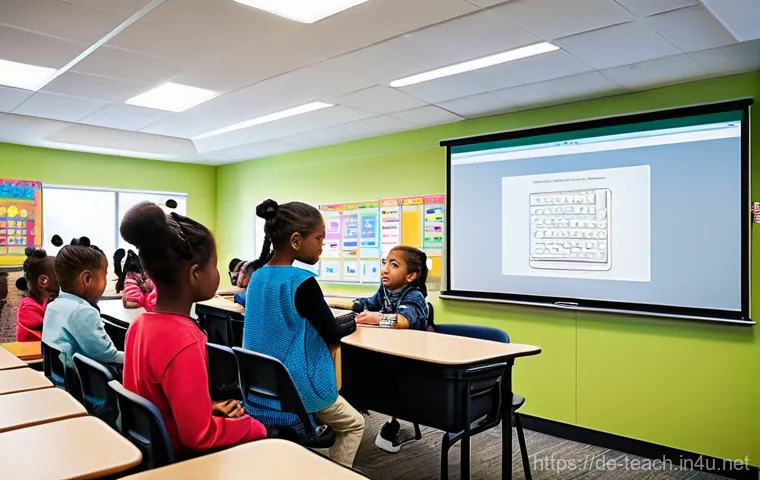 교사 교육 이론 학습법 - The Digitally Empowered and Inclusive Classroom**
Prompt: A vibrant, brightly lit modern classroom b...