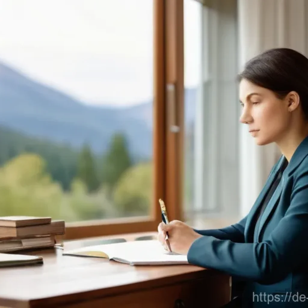 교사 커리어 발전 계획 세우기 - **Teacher's Reflective Career Path**
    A serene, realistic image featuring a female teacher in her...